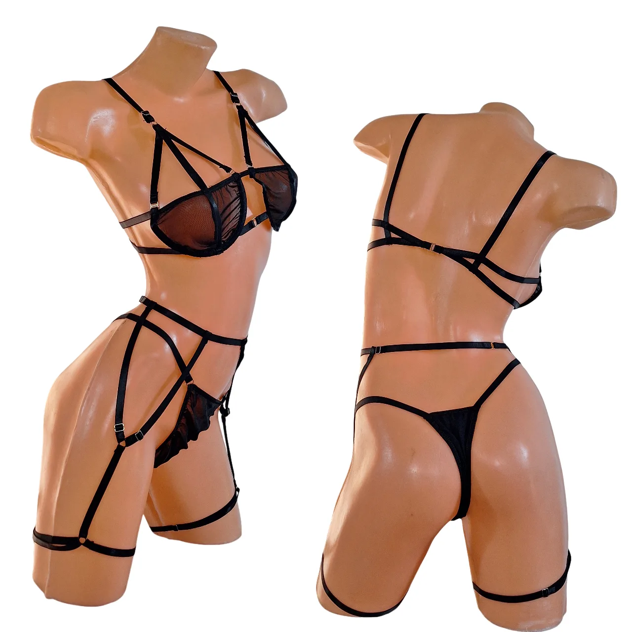 Conjunto Microtul Transparente con Aro y Colaless con Arnes (art 2043) Talle 85 al 100: imagen 4