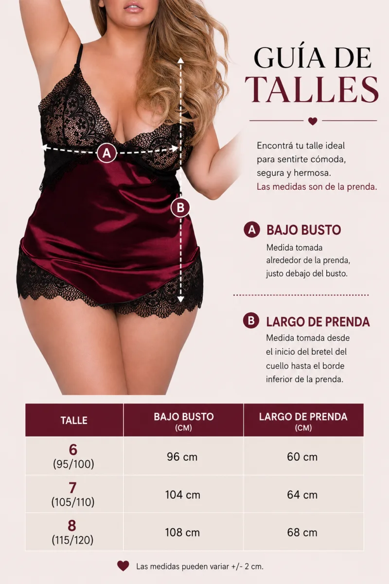 Camisolin Baby Doll "Mia" Puntilla y Raso (AL204) Talle 100 al 120